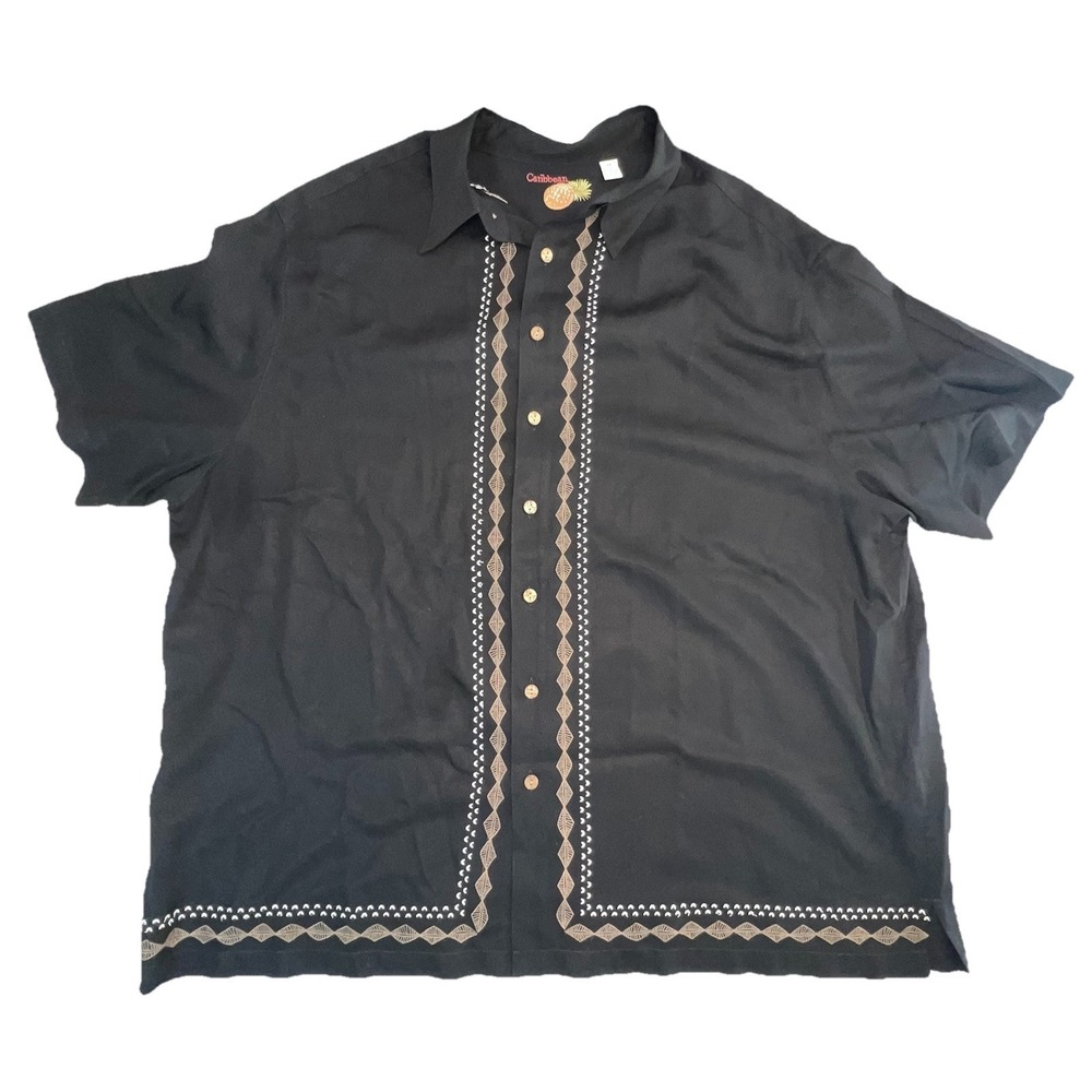 Caribbean Pineapple Mens 3XL Exclusive Black Tencel Button Up Short Sleeve Shirt